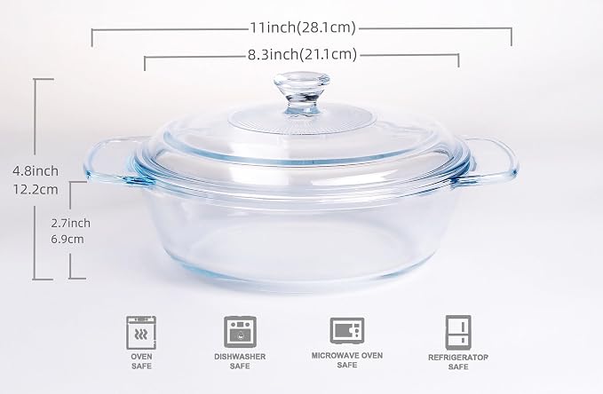 Clear Round Glass Casserole - Image 2