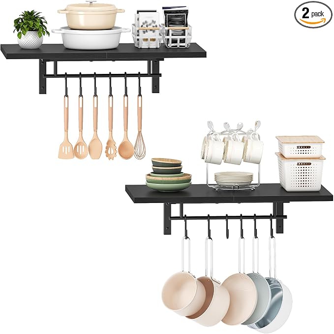 CHOEZON Wall-Mounted Pot Racks, Floating Shelves, Vintage Pot Hangers by Choezon