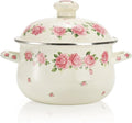 SOUJOY Enamel Stockpot with Lid, 2.8 Quart Retro Cooking Pot, Vintage Floral by SOUJOY