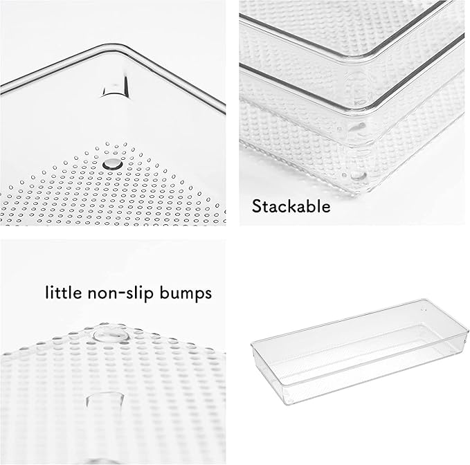 3 Pack Large Clear Plastic Drawer Organizer Tray Cutlery Utensil Makeups Drawer - Image 3