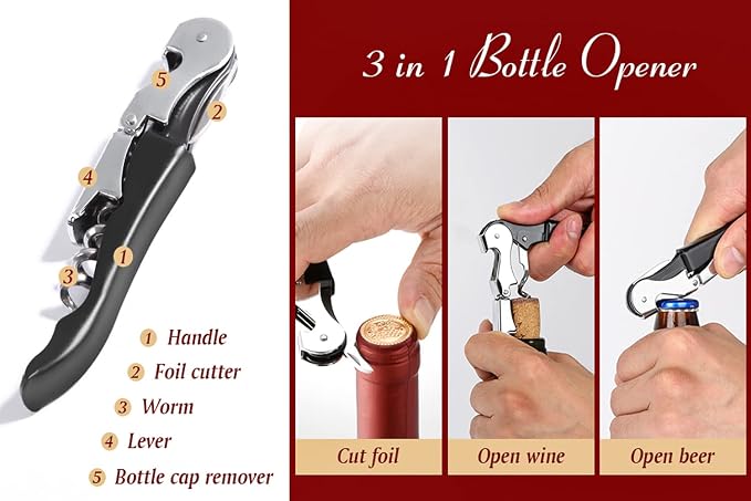 Professional Waiter Corkscrew Wine Openers Set, Heavy Duty Stainless Steel - Image 6