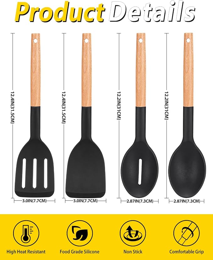 Pack of 4 Silicone Cooking Utensils Set, Non Stick Solid Spatulas and Heat - Image 3