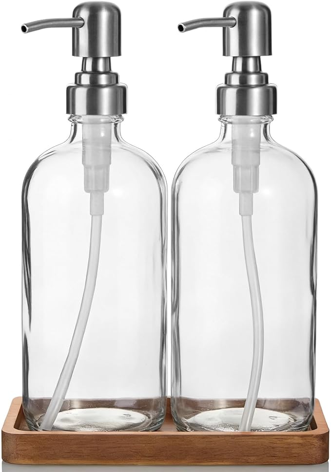 Clear Glass Soap Dispenser Set by Unknown