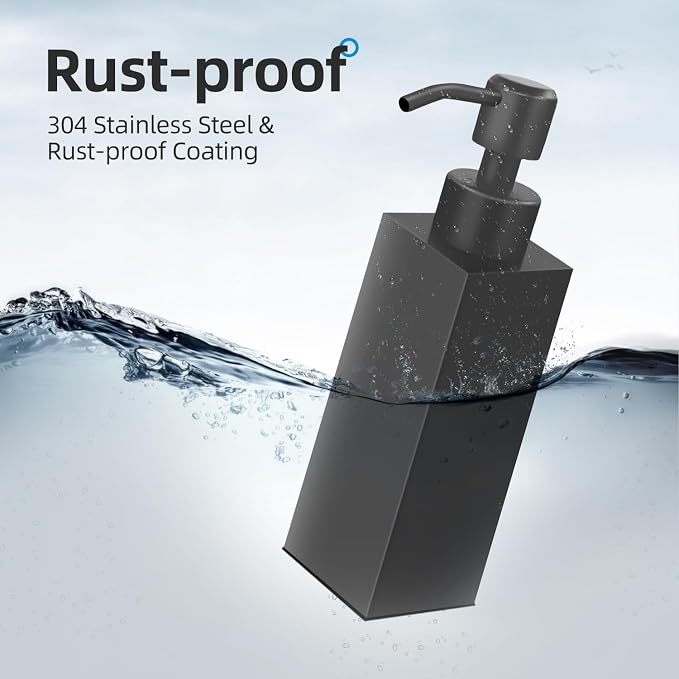Black Soap Dispenser, Matte Black Stainless Steel, Rust-Proof Liquid Hand Dish - Image 8
