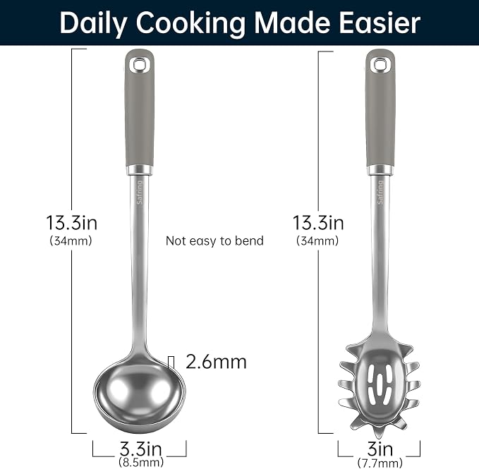 Safring Stainless Steel Soup Ladle and Spaghetti Spoon Set, Heat Resistant - Image 2