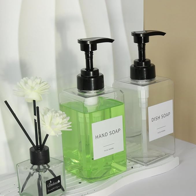 Clear Soap Dispenser with Waterproof Labels, Thickened Plastic Hand Soap - Image 4