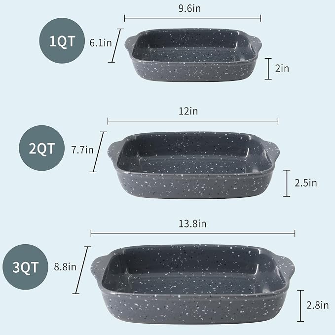 Ceramic Bakeware Dish Set of 3, Rectangular Baking Casserole - Image 2
