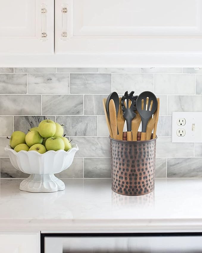 Monarch Abode Kitchen Utensil Holder – Hand Hammered Metal Antique Copper - Image 3