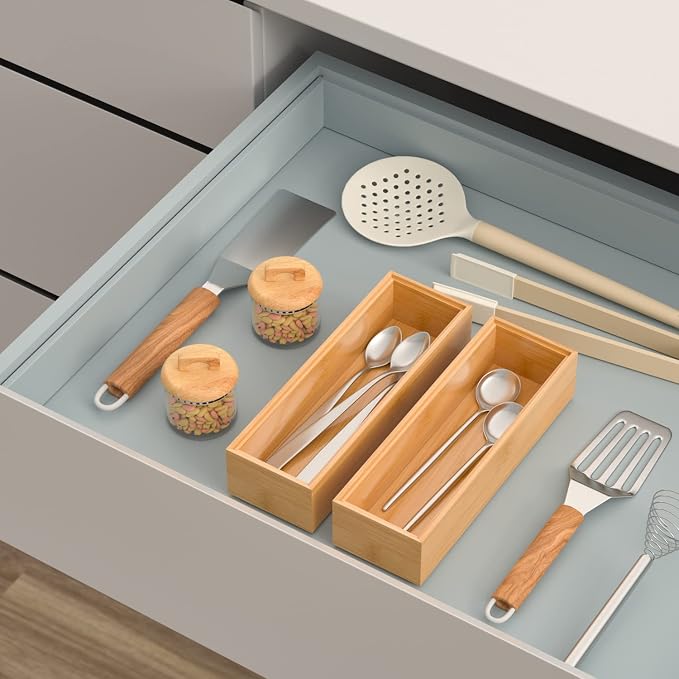 VeyFey Silverware Tray for Drawer, Stackable Kitchen Bamboo Drawer Organizer 9" - Image 2