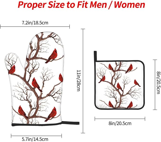 Winter Cardinal Birds Oven Mitts and Pot Holders Sets of 3 Kitchen Hot Pads - Image 4