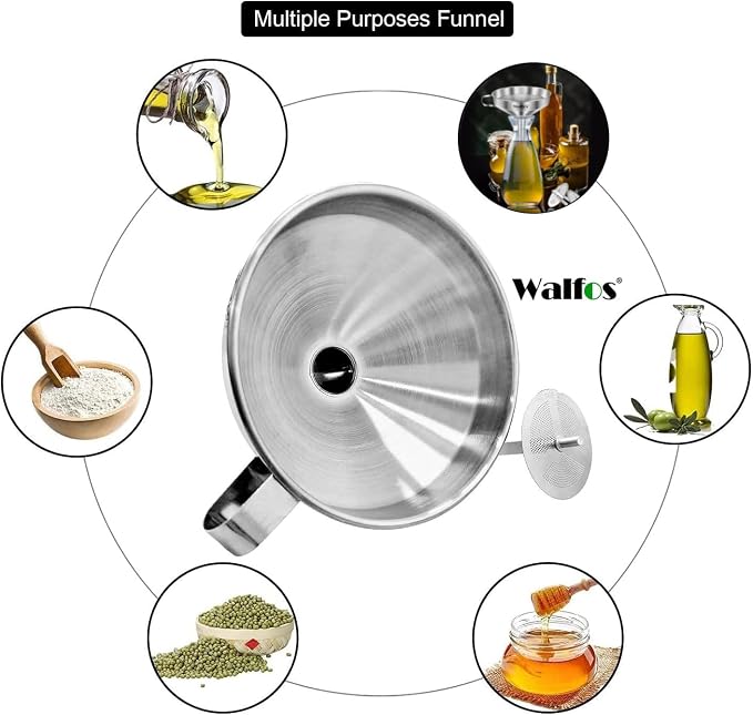 Stainless Steel Funnel, Walfos 3 Pack Kitchen Funnel - Image 6
