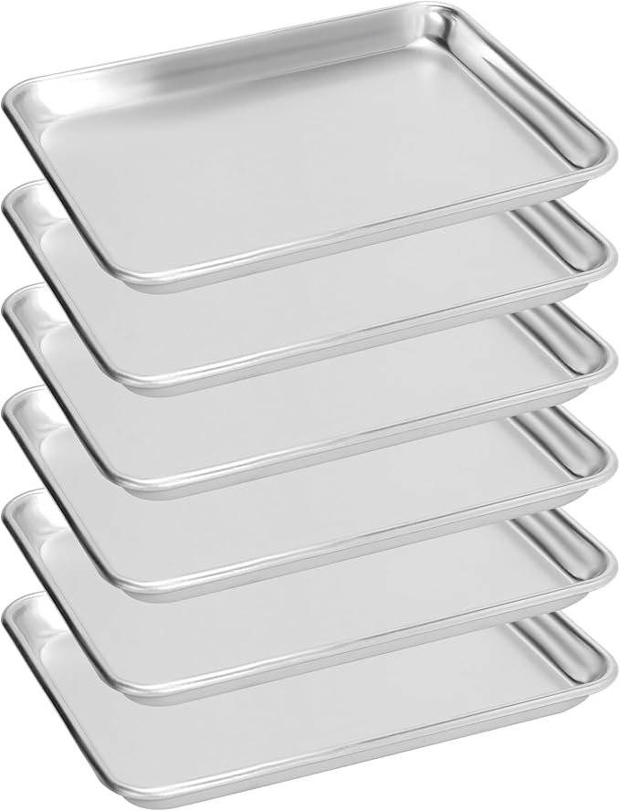 6 Pack Quarter Size Baking Sheet Pan, Aluminum Commercial Cookie Sheet Pan by FSUON