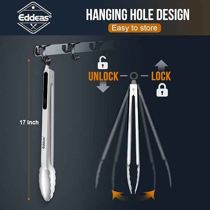 Eddeas Grill Tongs, 17 Inch Extra Long BBQ Tongs, Heat Resistant 600 Degrees - Image 5