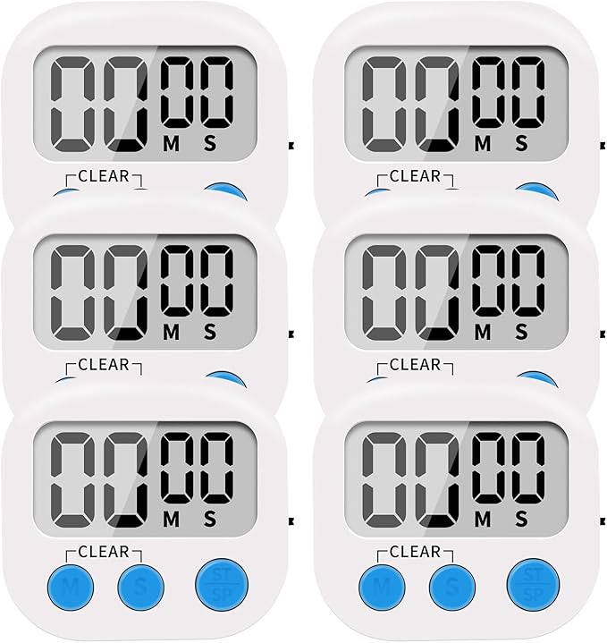 LinkDm 6 Pack Small Digital Kitchen Timer Magnetic Back and ON/Off Switch by LinkDm