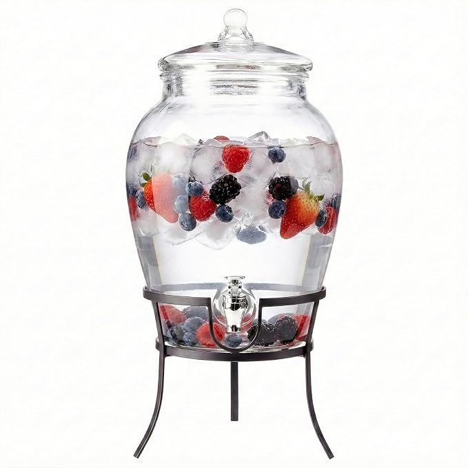 Style Setter Beverage Dispenser Cold Drink Dispenser Glass Jug, Metal Stand & by Stylesetter
