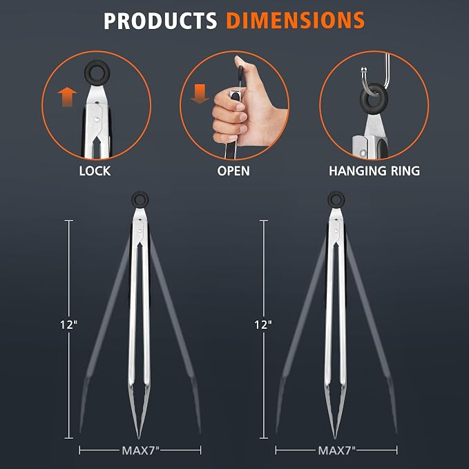 Hotec Stainless Steel Kitchen Tongs, Locking Metal Food Tongs - Image 7