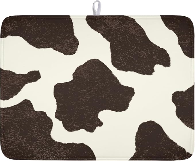 Milk Cow Drying Mat 24x18 Inch, Cattle Fur Farmhouse Dish Drainer Mats Summer by Trongr