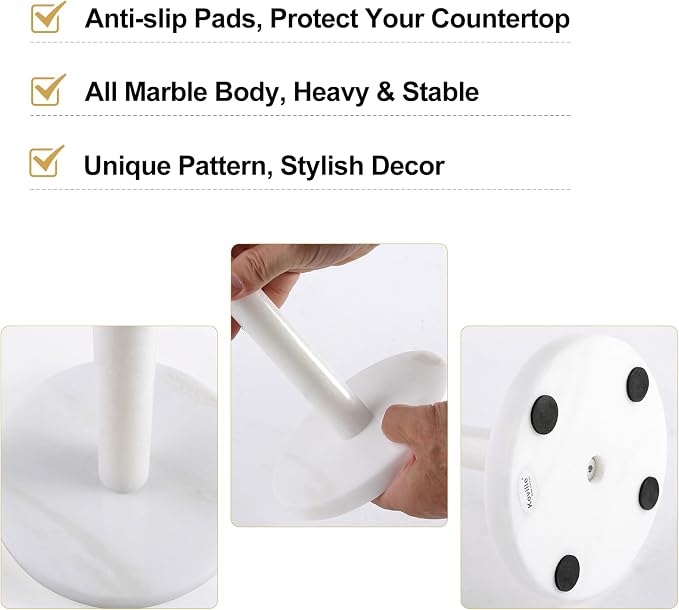 Koville Natural Marble Paper Towel Holder Countertop, 6“ Genuine Stone Paper - Image 2