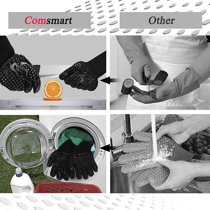 Comsmart BBQ Gloves, 1472F Heat Resistant Silicone Non-Slip Oven Mitts - Image 5