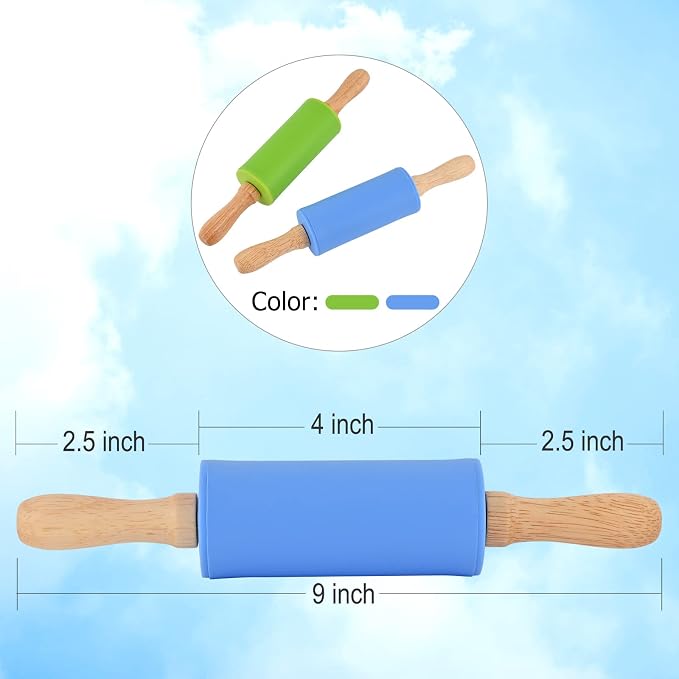 Mini Silicone Rolling Pin for Kids, Non-stick Surface Wood Handle, 9 Inch 10 - Image 3