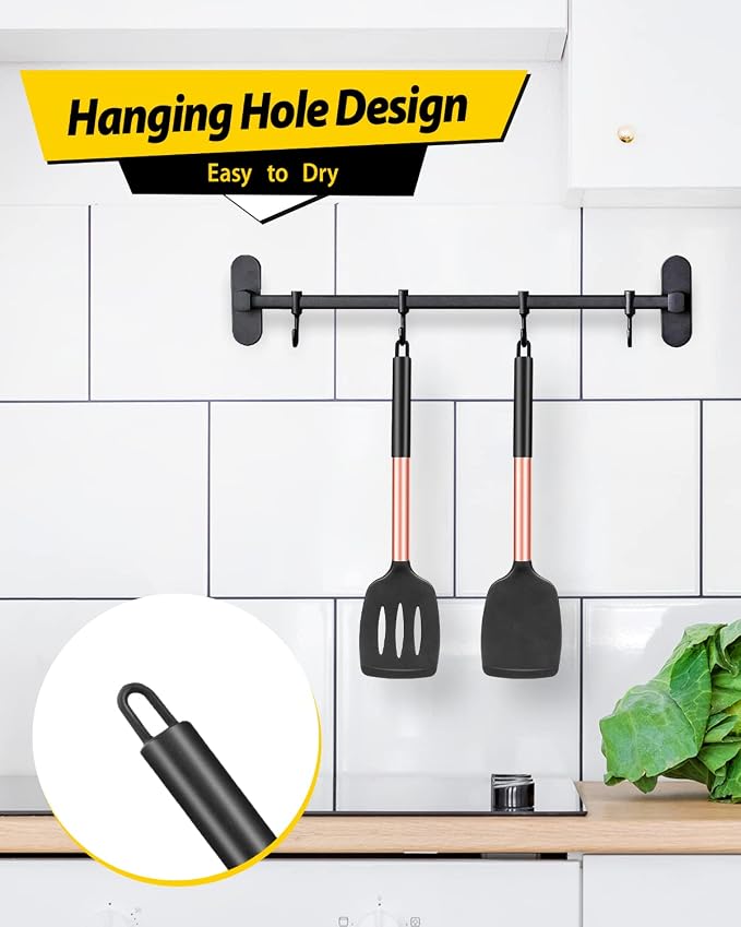 Pack of 2 Silicone Solid Turner, Non Stick Slotted Kitchen Spatulas, High Heat - Image 4