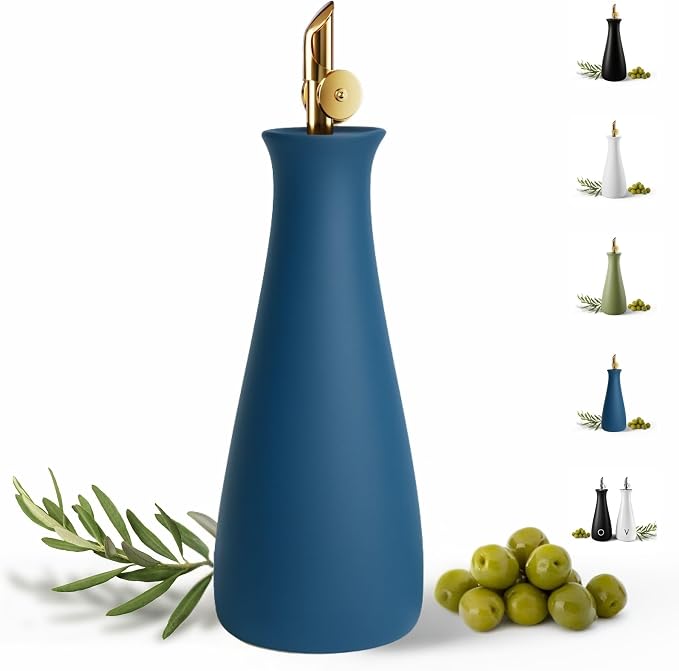 Ceramic Olive Oil Dispenser - 530 ML Capacity Matte Blue Ceramic Oil Dispenser by HBDesignCo