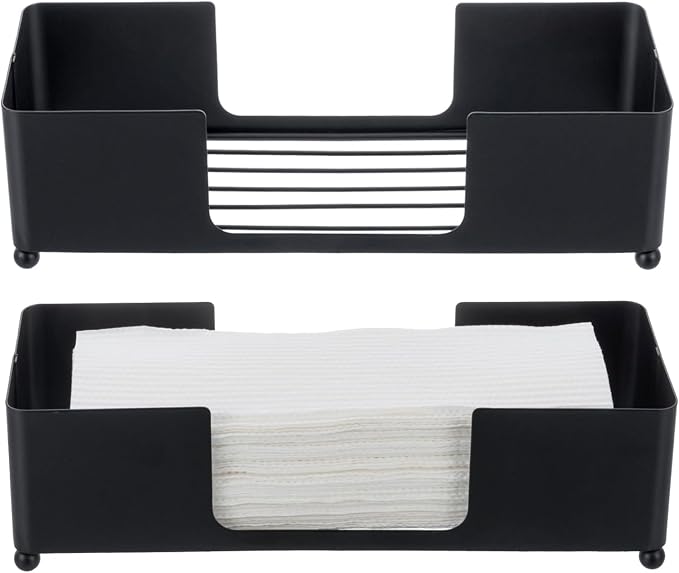 MyGift Modern Matte Black Metal Tabletop Folded Paper Hand Towel Holder - Image 6