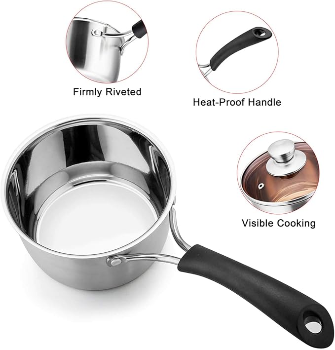 TeamFar 1 Quart Saucepan, Stainless Steel Saucepan - Image 3