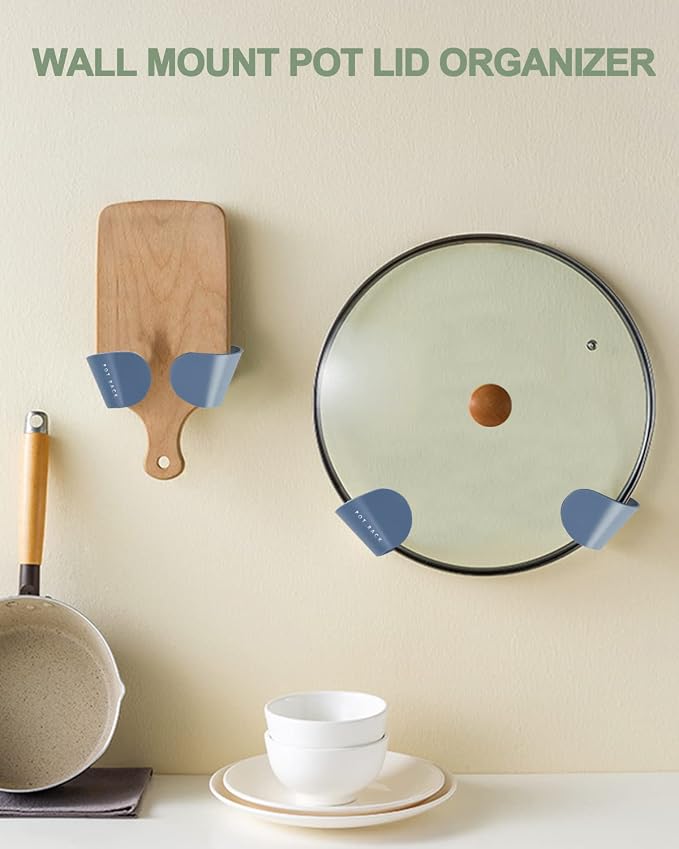 Tendiren Pot Lid Organizer, 6 Pairs of Adjustable Wall Mount Pot Lid Holder - Image 2
