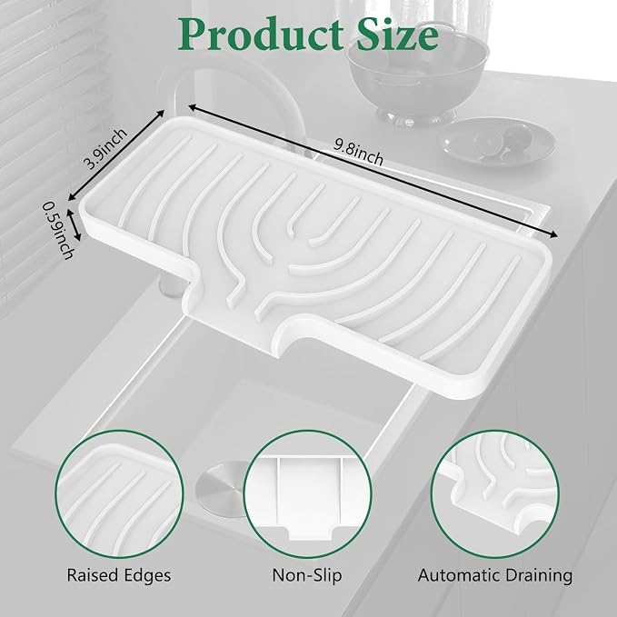 GUUKIN Sponge Holder for Kitchen Sink, 10x4 inch Silicone Dish Drying Mat - Image 2
