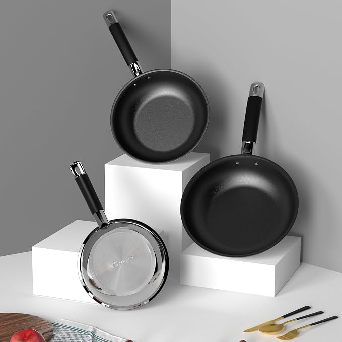 Non Stick Frying Pans Sets, 3-Piece Nonstick Pans, 10” 11.5” Skillet, 5” Egg Pan - Image 8