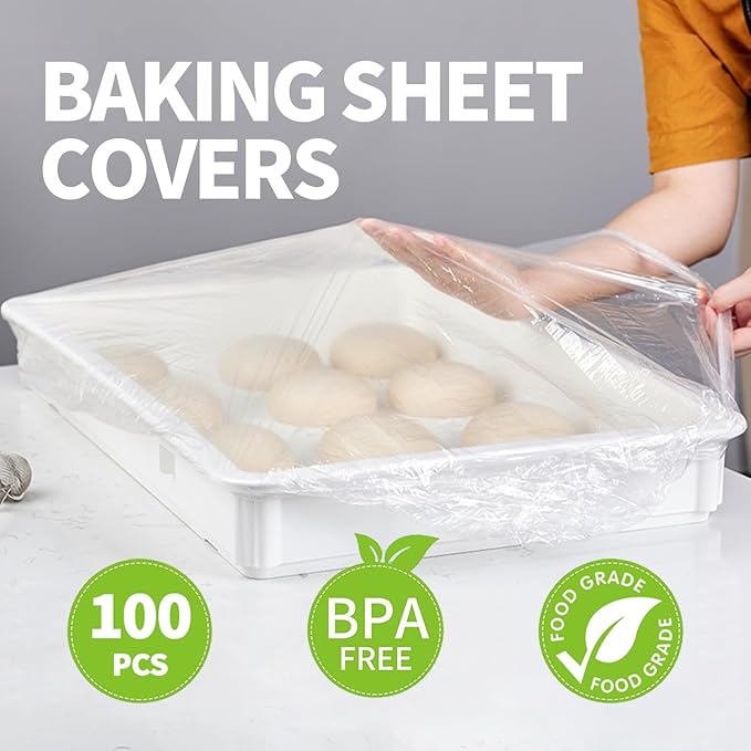 50 Pcs Half Sheet Cover 13 by 18 Inch, Elastic plastic food covers - Image 3