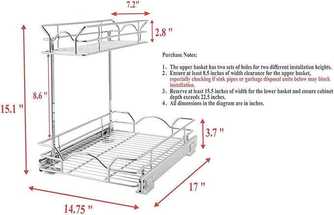 OCG Under Sink Cabinet Organizer Two Tier Pull Out Shelf, Under Sink Sliding - Image 3
