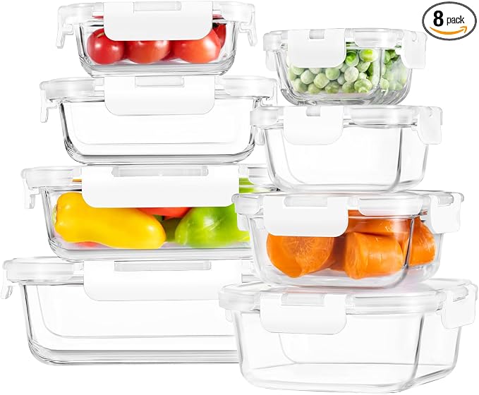 HOMBERKING 8 Pack Glass Food Storage Containers by HOMBERKING