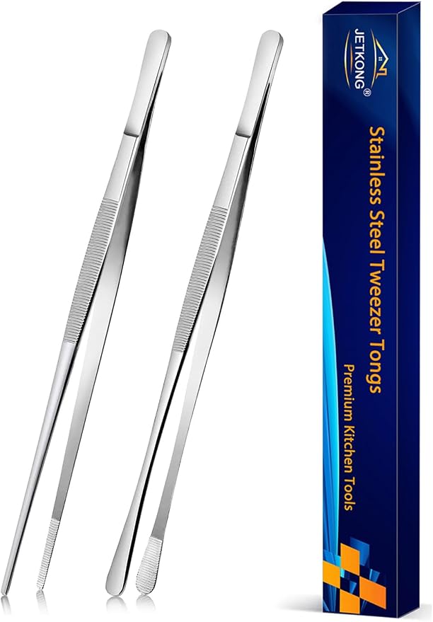 JETKONG 2 Pcs 10-Inch Cooking Tweezers Stainless Steel, Straight Food Tweezers by JETKONG