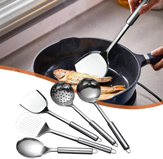 5 PCS Cooking Utensils Set Stainless Steel Kitchen Utensils Gadgets Resistant - Image 4