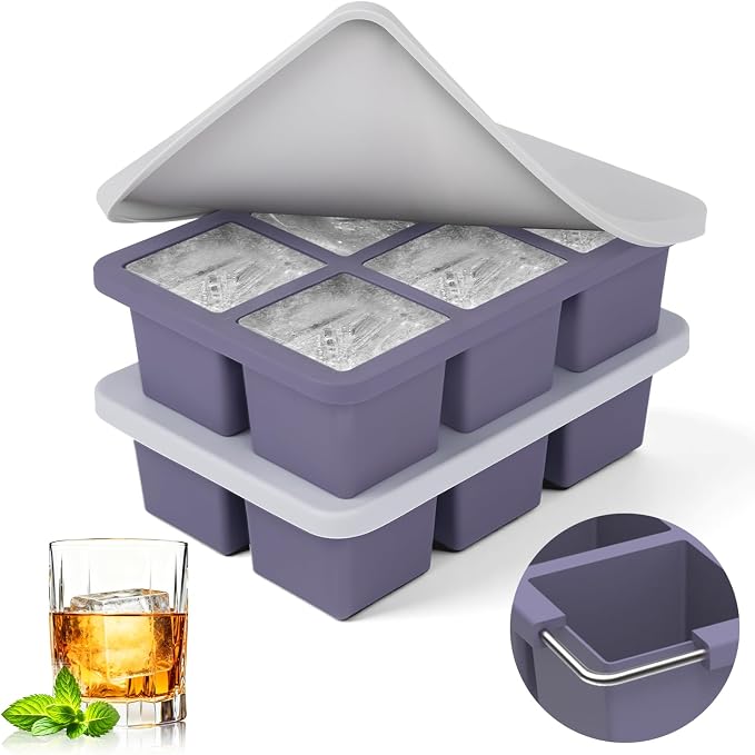 mossime Silicone Ice Cube Tray: 2pack Square Whiskey Large Ice Cube Molds by mossime
