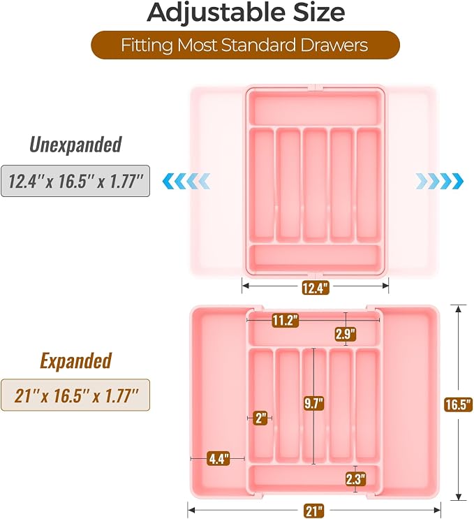 ukeetap Extra Large Expandable Silverware Organizer, BPA-Free Food-Safe Cutlery - Image 3