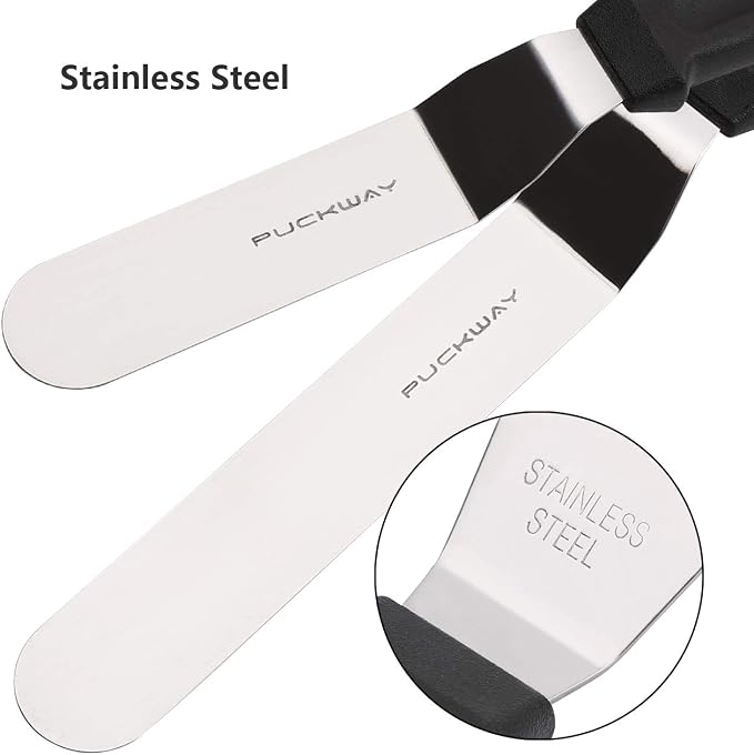 Offset Frosting Cake Knife set of 3 Black 6 8 & 10 Inch Angled Icing Spatula - Image 3