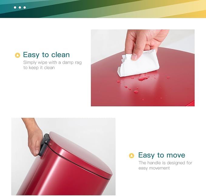 FDW | 13 Gallon Trash Can with Lid | Red | Fingerprint-Proof | Made of Brushed - Image 5