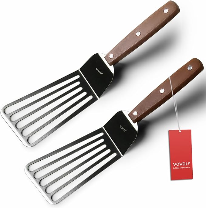 2 Pack Offset Fish Spatula Turner, Stainless Steel Slotted Spatulas by VOVOLY