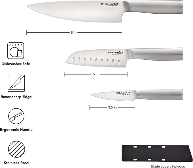 KitchenAid 3 Piece Forged Chef Knife Set High Carbon Japanese Steel, Includes 8 - Image 6