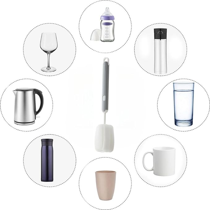 Bottle Brush Long Handle Cup Cleaner Brush Sponge Bottle Scrubber Detachable - Image 7