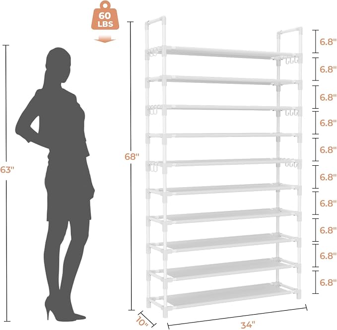 LANTEFUL Tall Shoe Rack 10 Tier Shoe Organizer Large Shoe Shelf - Image 3