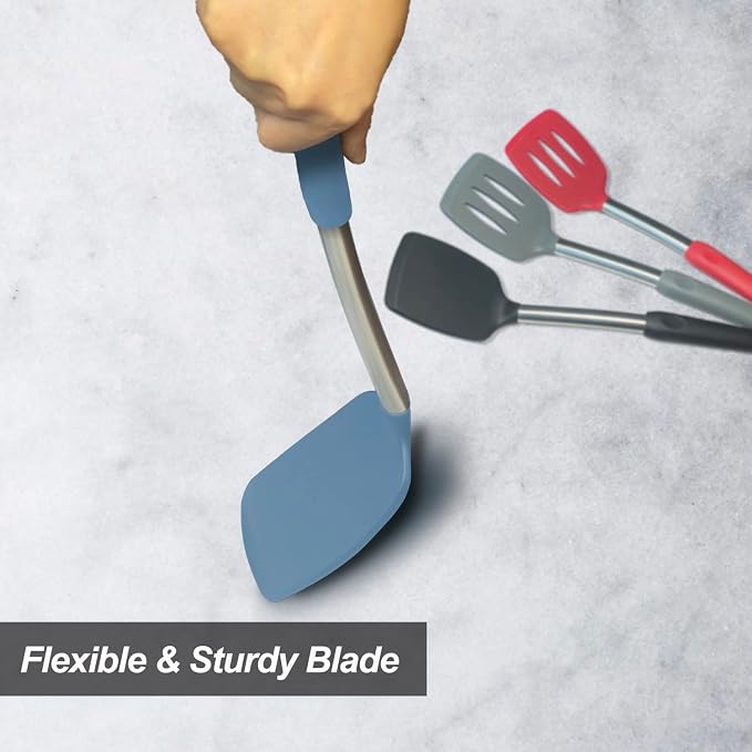 2 Pack Spatulas, Solid & Slotted Silicone Spatula Set, Stainless Steel Handle - Image 7