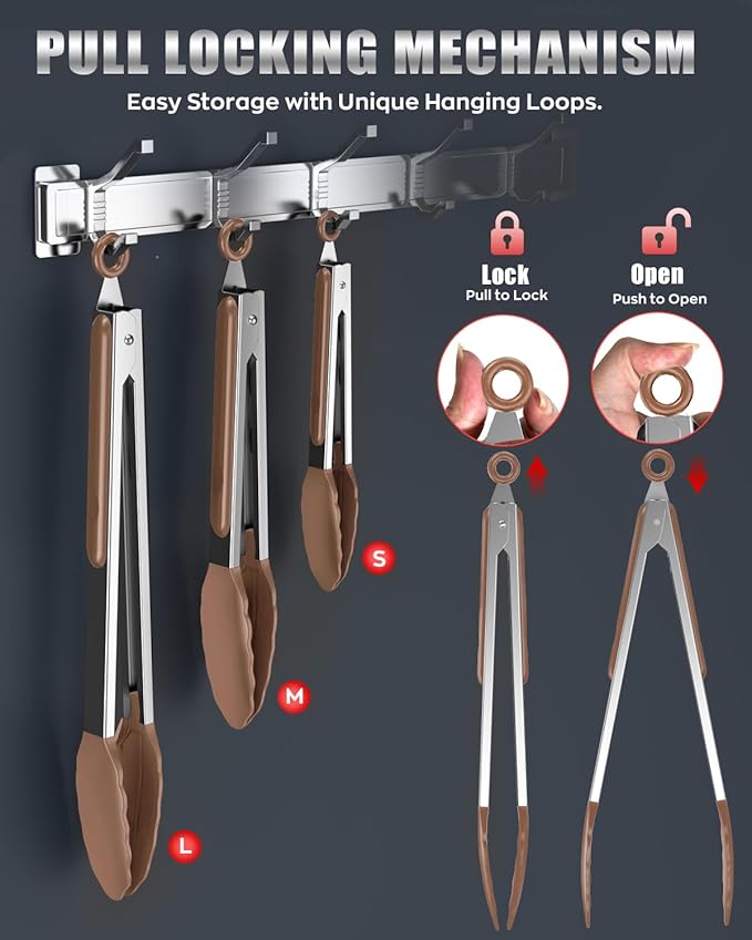 600ºF Heat Resistant Kitchen Tongs, Premium Locking Cooking Tongs - Image 4