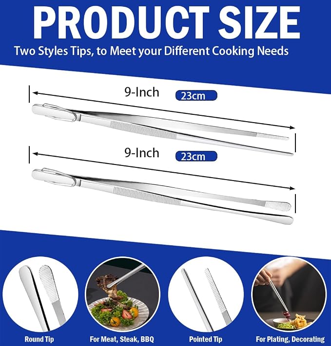 JETKONG 2 Pcs 9-Inch Kitchen Tweezers Cooking Tweezers Stainless Steel Tweezers - Image 3