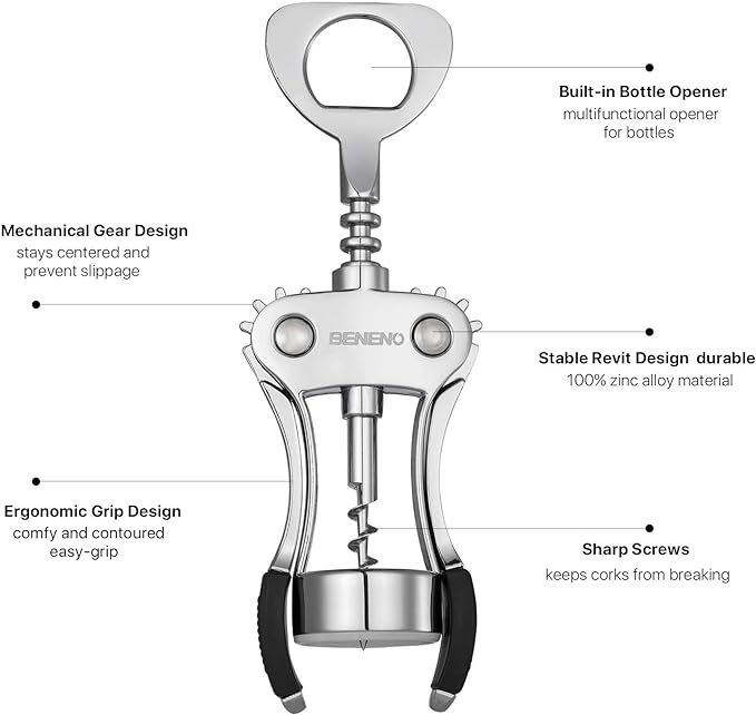 Beneno Wine Opener with Stainless Steel Wine Foil Cutter - Image 2