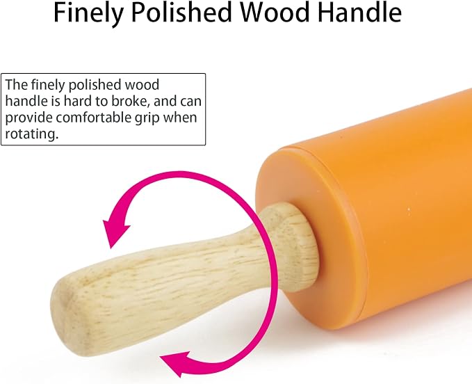 Silicone Rolling Pin for Baking Non-stick Rolling Pin Dough Roller Wooden - Image 3