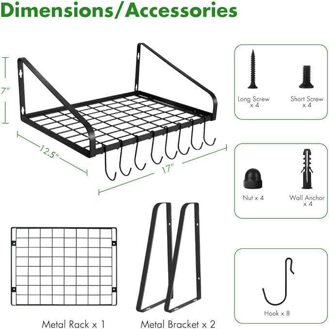 Felibeaco Hanging Pots & Pans Rack, Wall Mounted Pots Pans Organizer Holder Rack - Image 7